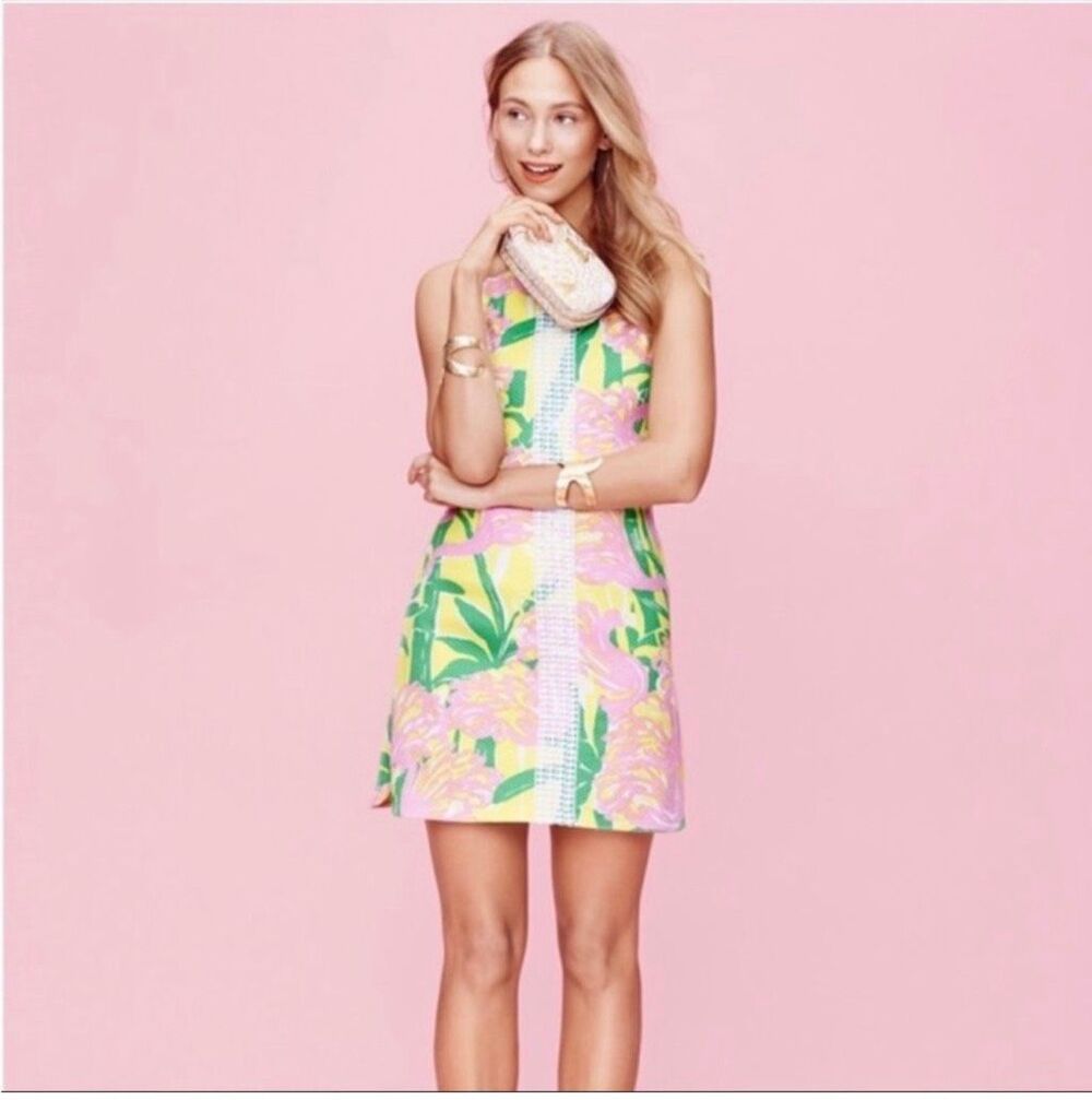 Lilly Pulitzer for Target Pink Flamingo Fan Dance Shift Dress SIZE 14